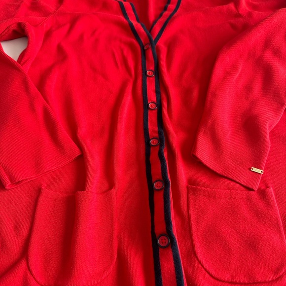 Tommy Hilfiger Cotton Cardigan Sweater Red w/Navy Trim Size XL - Picture 2 of 7